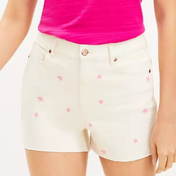 New LOFT Star Fresh Cream High Rise Cut Off Denim Shorts - Picture 1 of 7